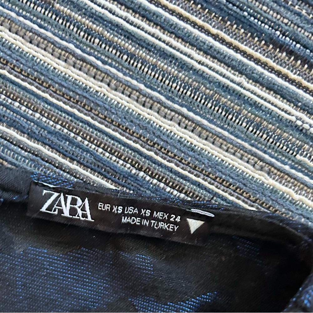ZARA XS Voluminous Jacquard Metallic Blue Black Camo Swing Dress - Picture 7 of 11
